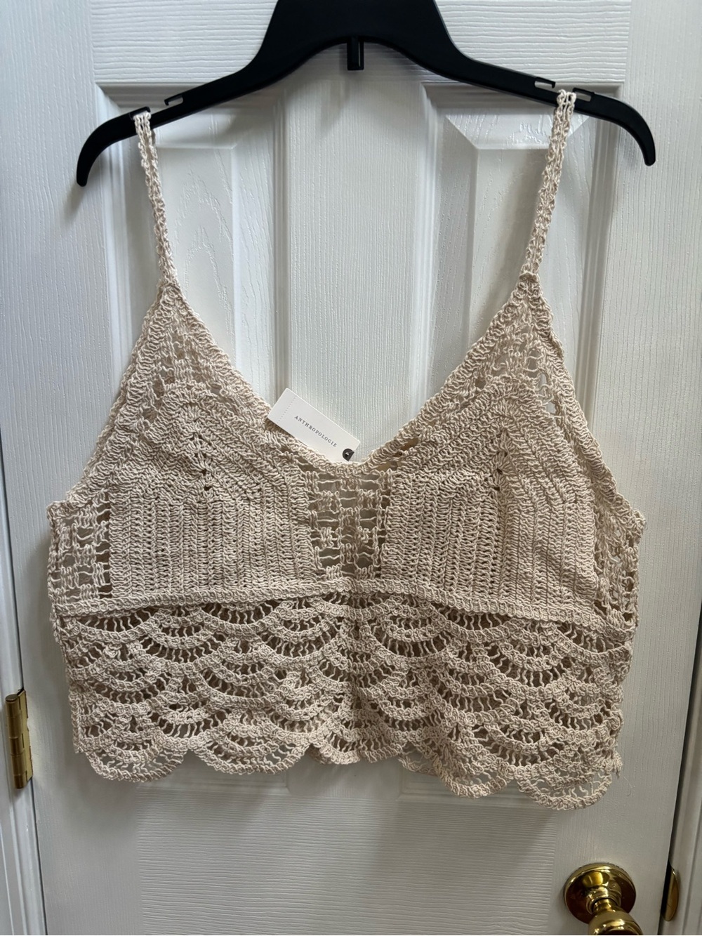 Anthropologie Blue Tassel Boho Cream Crochet Lace Trim Tank Top, Size XL, NWT - Picture 2 of 6